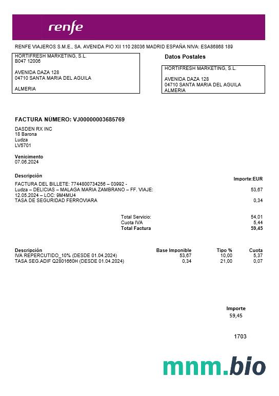 Łotwa Renfe rachunek za usługi komunalne szablon w formacie Word i PDF